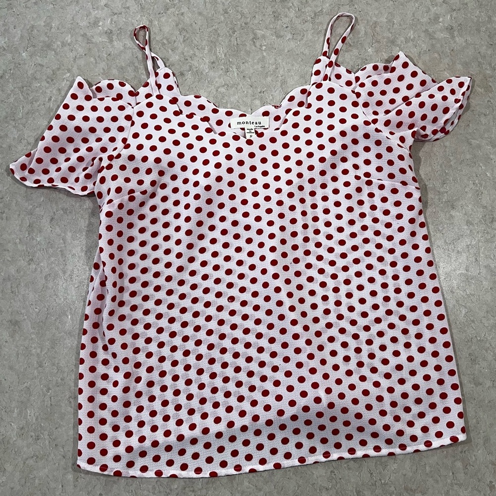 Cute Monteau polka dot off shoulder/ spaghetti strap top